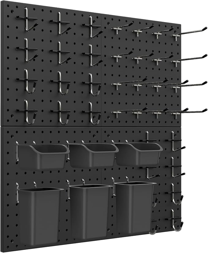 Peg Board Kit, Includes Pegboard and Accessories,with Hooks and Bins,Peg Board Wall Organizer for Office,Ornaments Display,Crafts Organization (66, Black)