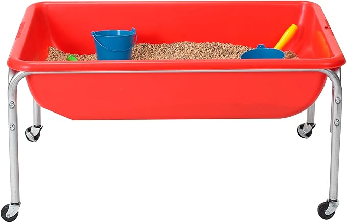 Children's Factory Medium Sensory Table and Lid – 18″ Height, Sandbox with Lid, Water Table for Kids, Red | Sandbox with Locking Casters for Indoor or Outdoor Use, Rust-Resistant Sensory Bin for Classrooms, Preschools, and Daycares