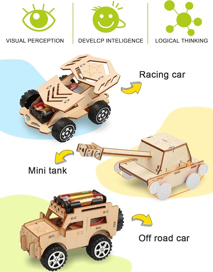5 in 1 STEM Kits for Kids Age 8-10, Science Building Project Craft for 8-13, Model Car Kit, STEM Toys for Boys Girls Age 8-12, Wooden 3D Puzzles, Birthday Gifts for 6 7 8 9 10 11 12 13 Year Old