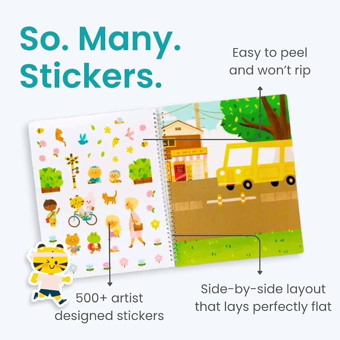 Cupkin Let’s Go to School Coloring & Sticker Activity Book | 500+ Stickers | Spiral-bound kids craft format with 12 scenes, 12 art pages, side-by-side viewing, and an easy-peel design for ages 2–8