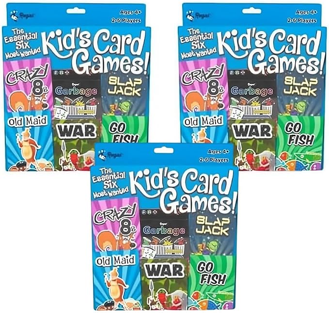 Regal Games Card Games for Kids - Go Fish, Crazy 8's, Old Maid, Slap Jack, Garbage Monsters, War - Simple & Fun Classic Family Table Game Sets (3 x 6)