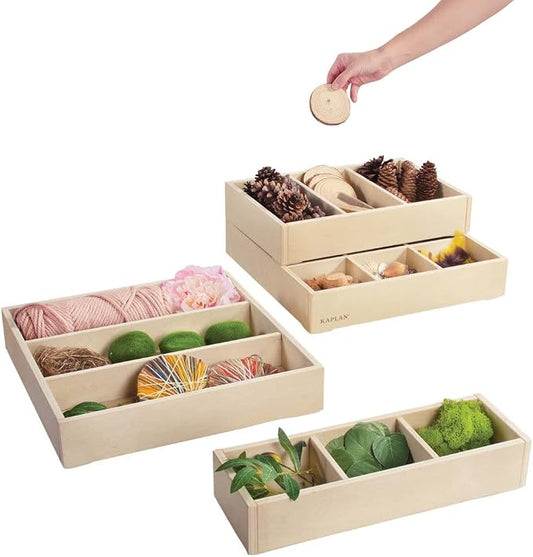 Kaplan Early Learning Company Loose Parts Stacking Wooden Trays - Set of 4