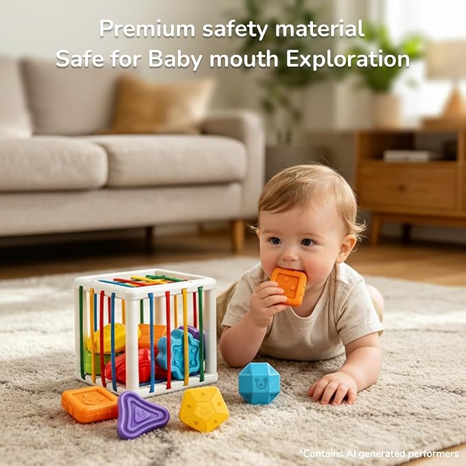 4 in1 Montessori Toys for 1 Year Old,17 Pcs Boys Girls 1st Birthday Gifts, Stacking Cups,Shape Sorter,Multi Sensory Shapes for Babies Early Educational Baby Travel Toys for Toddler 6-12 Months
