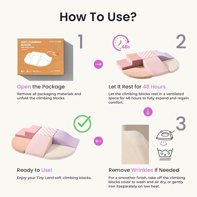 Tiny Land Soft Foam Climbing Blocks for Toddlers, 6-Piece Foam Blocks | Indoor Playground Baby Climbing Toys, Ideal Gift for Kids Activity Crawling and Sliding Foam Play Set (Pink Pastel)