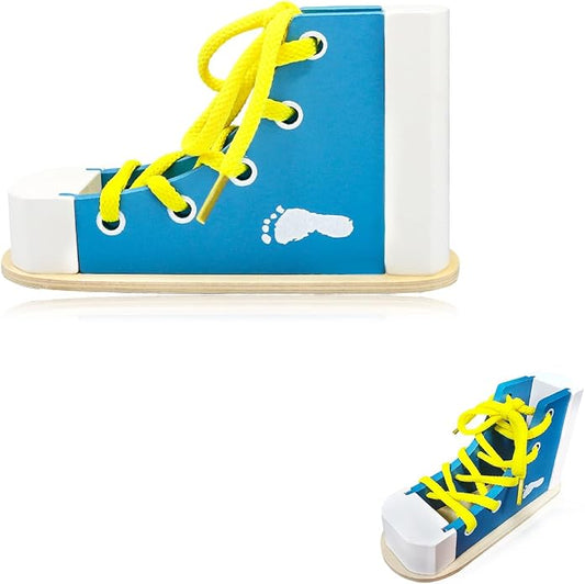 Learn to Tie Shoes for Kids, Wooden Lacing Sneaker Toy,Montessori Educational Toy for Toddlers Ages 4-8