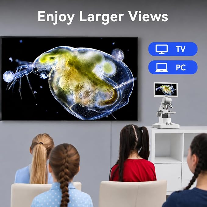 TOMLOV DM301 Pro Microscope for Kids Adults Students, 7" Screen Science Kit | TV/PC View, Camera & Video, Wireless APP Share, Dual LEDs, 1200X Biological Educational Scope with Slides, STEM Experiment