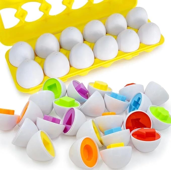 VUIYA Matching Eggs - Toddler Toys - Color Shapes Egg Set - Educational Color, Shapes and Sorting Recognition Skills - Sorting Puzzle for Kid Baby Toddler Boy Girl, Easter Basket Gift (12 Eggs)