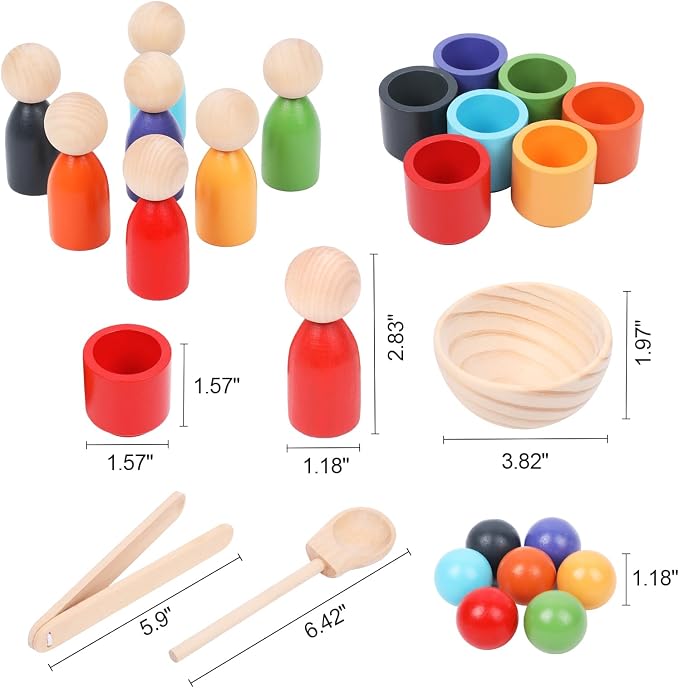 Montessori Wooden Balls in Cups Color Sorting Toy for Toddlers Ages 3+ | Matching Game, Preschool Learning Activities, Fine Motor Skills, Educational Toy, Gift for Boys & Girls