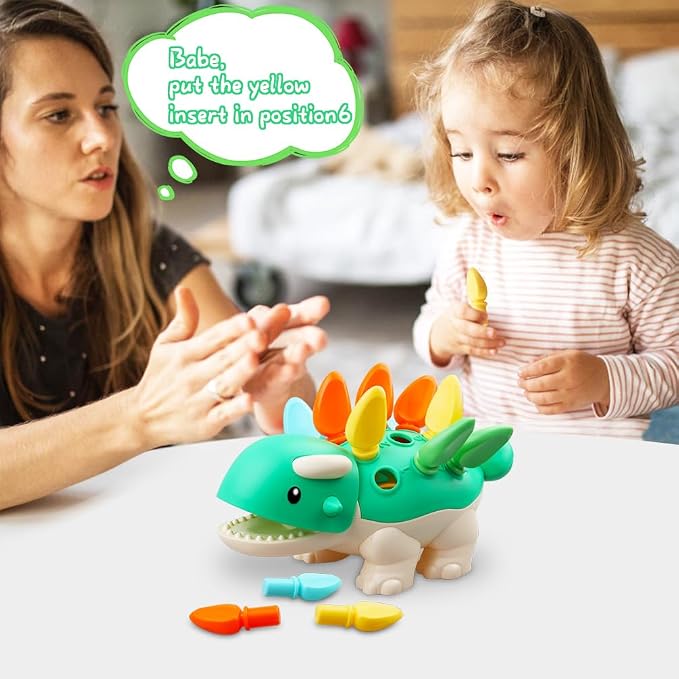 Toddler Montessori Toys Baby Sensory Learning Fine Motor Skills Toy for 6 9 12 Months One Year Old Boy Girl Birthday Gift Ages 1 2 3 4 Kid Dinosaur Educational Toys Sorting Stacking Color Recognition