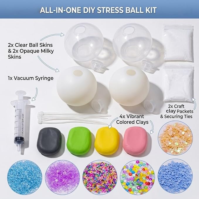 DIY Squishy Making Kit, Stress Ball Kit with Crunchy Fillers, ASMR Toy | Reusable Silicone Balls • Customizable FillersMix Colors & Textures • Creative Craft Activity • Endless Creative Combinations