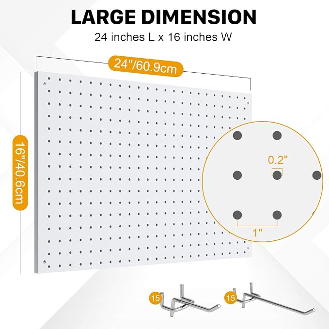 Peg Board, 3 Pack Metal Pegboard Panels White Pegboards Wall Organizer with Frame Large Heavy Duty Peg Board with Hooks for Walls Home, Garage Tool Storage, Office, Craft Room, Kitchen 24”×16”