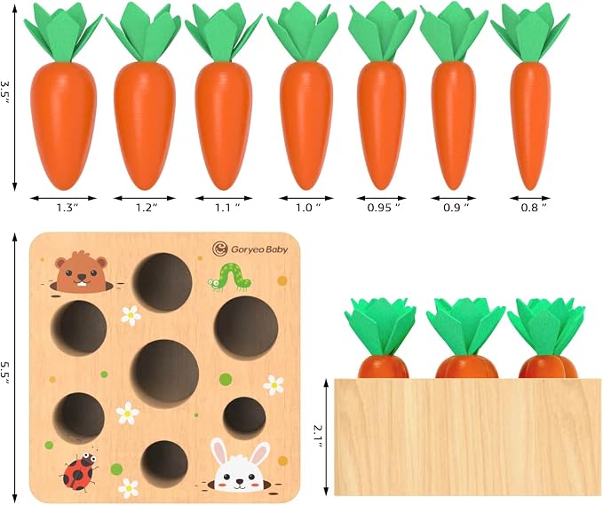 KMTJT Montessori Carrot Harvest Game Wooden Toy for 2 3 Year Old Toddlers | Educational Carrot Harvest Toy for Boys and Girls, Shape Sorting Matching Puzzle, Developmental Birthday Gifts