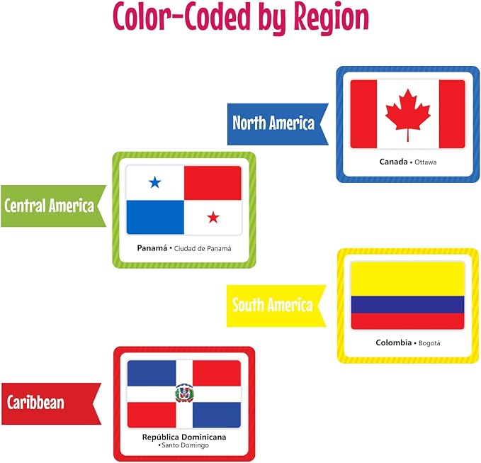 Menique Flags of the World Memory Matching Game – 100 Cards, 50 Countries to Match – Educational & Fun for Kids and Adults – Color-Coded by Continent – Learn Flags, Capitals, and Geography