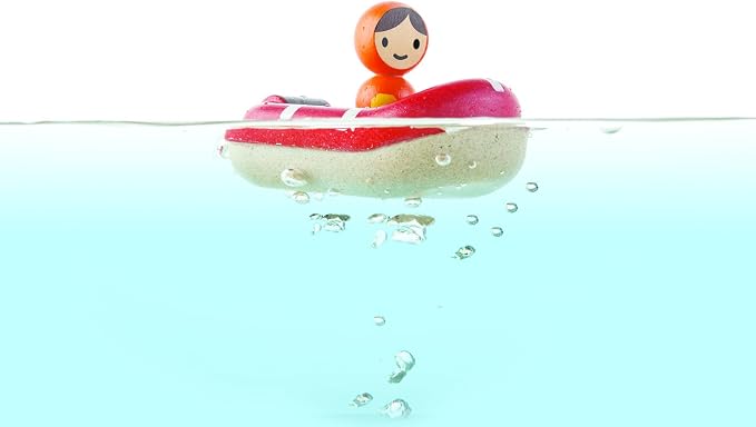 PlanToys® Wooden Coast Guard Boat with Driver, Waterproof Kids Bath Toy | wooden coast guard boat with driver, waterproof bath water play, montessori rescue imaginative play, fine motor, kids toddler