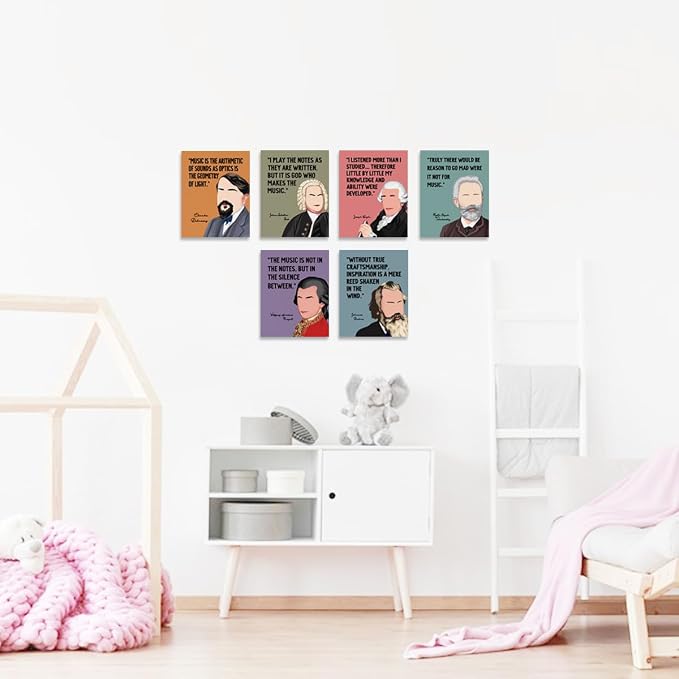 AIOCDIT Inspirational Music Wall Art Canvas Prints,Vintage Motivational Art Posters Boys Room Bedroom Wall Decor Classroom Library Aesthetics Decorations Set of 6 (8"x10",Unframed).