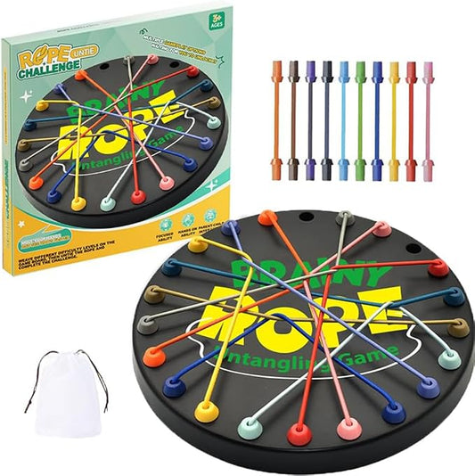 Rope Untangling Game, Brain Knots Game Strategy Thinking for All Ages | Elastic Rope Design, Plastic, Multi-color, Multi level Difficulty, practical portable storage bag, Fun Family Activity