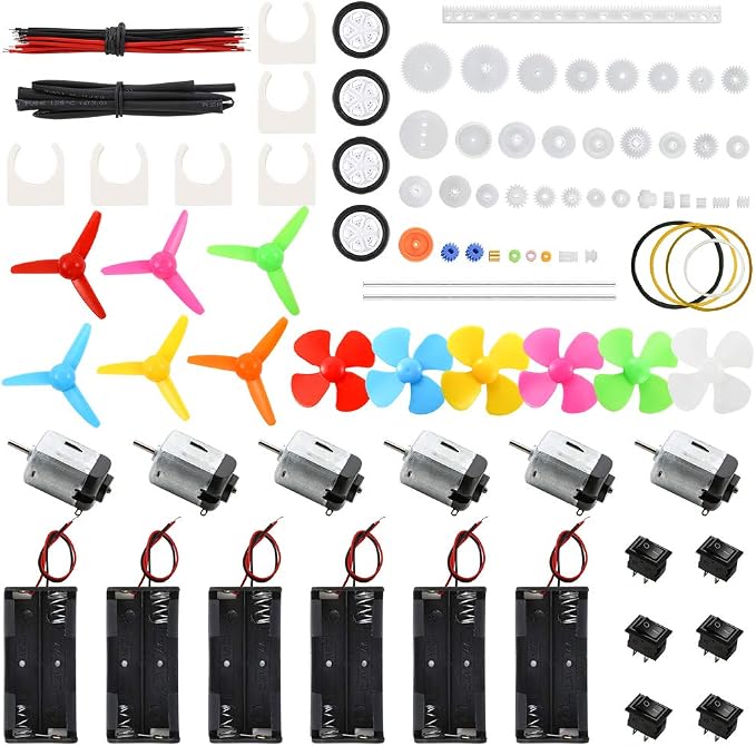 Sntieecr 6 Set DC Motors Kit, Mini Electric Motor 3V 15000RPM | with 66 PCS Plastic Gears, AA Battery Holder Case, Motor Bracket,Shaft Propeller, Rocker Switch for DIY Toys Science Project