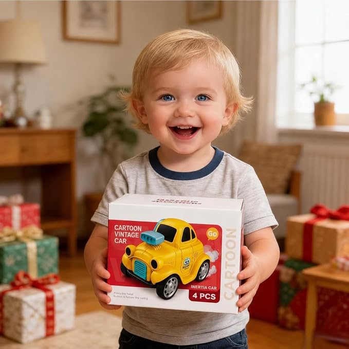 Inertial Push and Go Cartoon Car Toys for Toddlers Baby | Friction Powered Race Vehicles for Kids, 1st Birthday Gift for Boy Girl