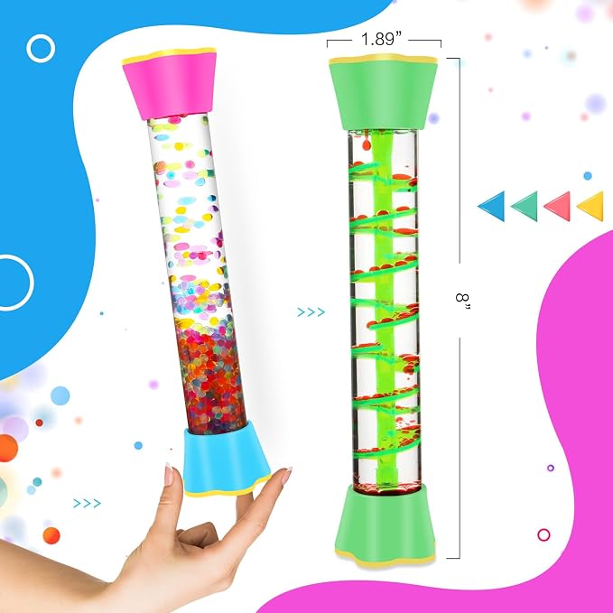 Sensory Fidget Tubes - Calming Toys for Kids- Sensory Tube with Glitter Bottle, Gravity Spinner, Bubble Drop Spiral - Fidget Toys for Classroom, Desk Decor, Stocking Stuffers