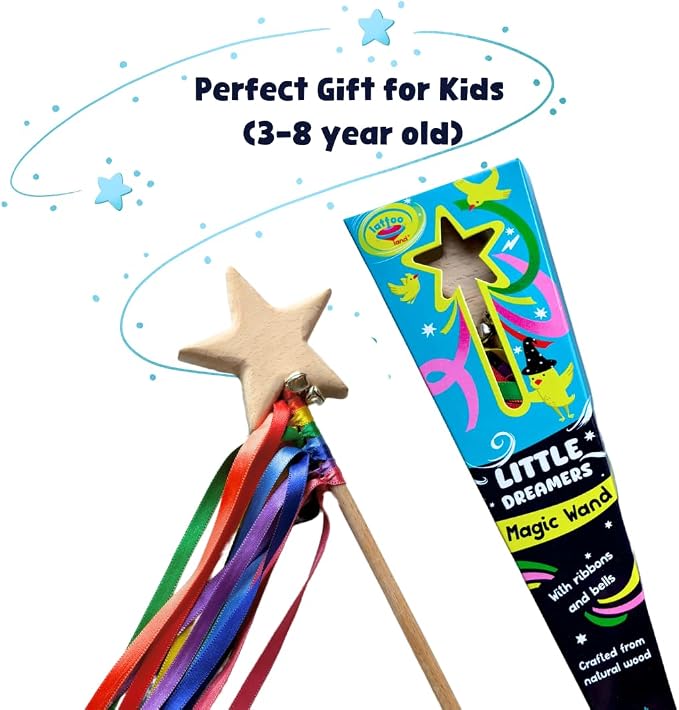Wooden Wand for Kids with Ribbons and Bells | Wizard Fairy Princess Wand Toy | Handcrafted Magic Wand for Pretend Play & Costumes | Sensory Educational Montessori| Eco-Friendly Gift