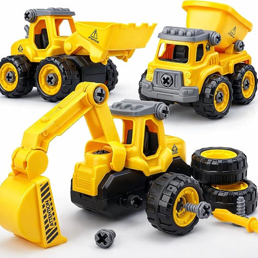 TOY Life Constructions Toys Vehicles Trucks Take Apart Toys Sandbox Toys Trucks Set Excavators Building Car Toys with Drills - Best Gifts Truck Toys for Boys Kids Toddlers 3 4 5 6 7 8 Years Old