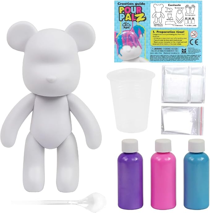Paint Pour Bear Craft Kit, DIY Paint Pouring Art Set with Large Posable Bear (Berry Blast) & Mini Bear Keyring (Blue), Creative Arts & Crafts Activity for Kids & Adults, Gift Kit, 2 Pcs