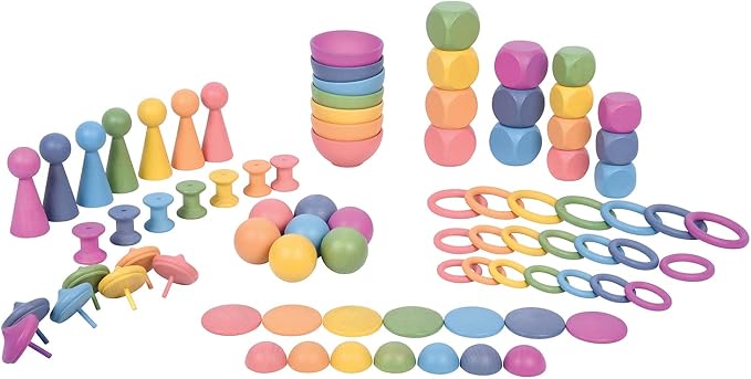 tickit Rainbow Wooden Super Set, Set of 84, 12 Shapes & 7 Colors | Loose Parts Play Set for Babies and Toddlers 10m+, Inspire Curiosity and Open-Ended Play
