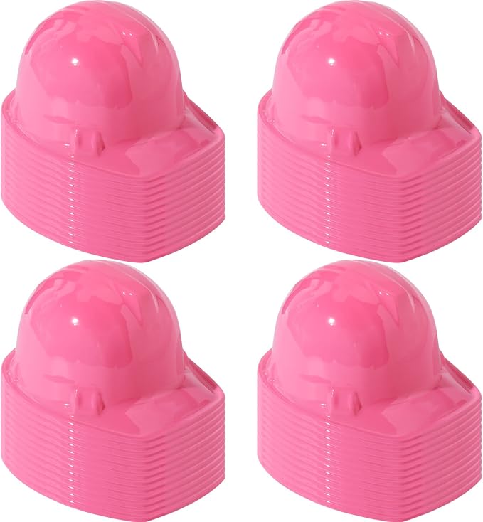 Sumind 48 Packs Construction Party Hats Kids Plastic Worker Helmet Bulk Toy for 3-8 Years Children Dress up Party Supplies (Pink)