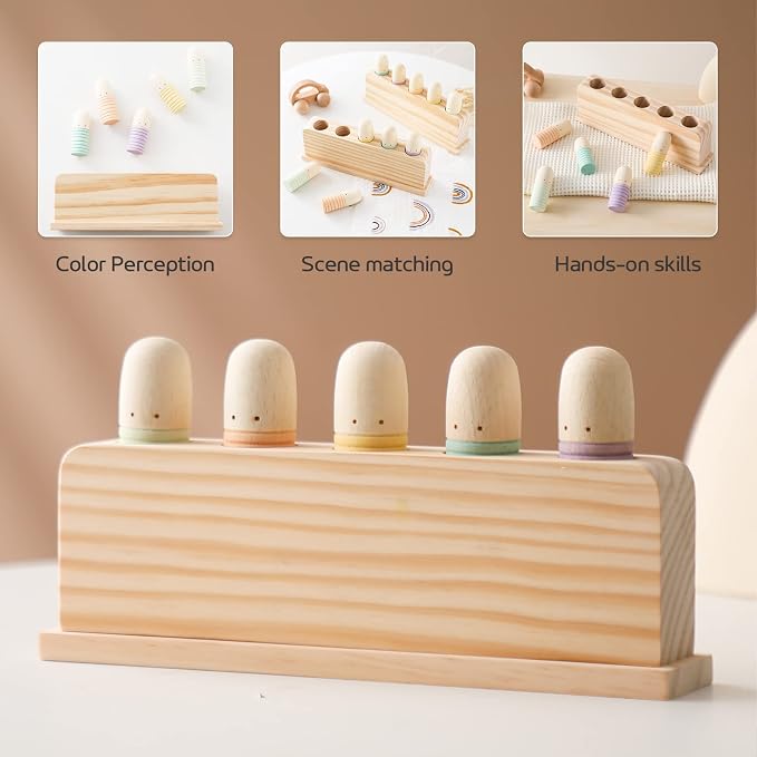 Pop Up Toy Multicolor Puppets | Wooden Color Sorting | STEM Montessori Color Matching Toys | Preschool Learning Educational Toys Gifts for Kids Boys Girls Ages for 1 2 3 Years (Neutral Colours)