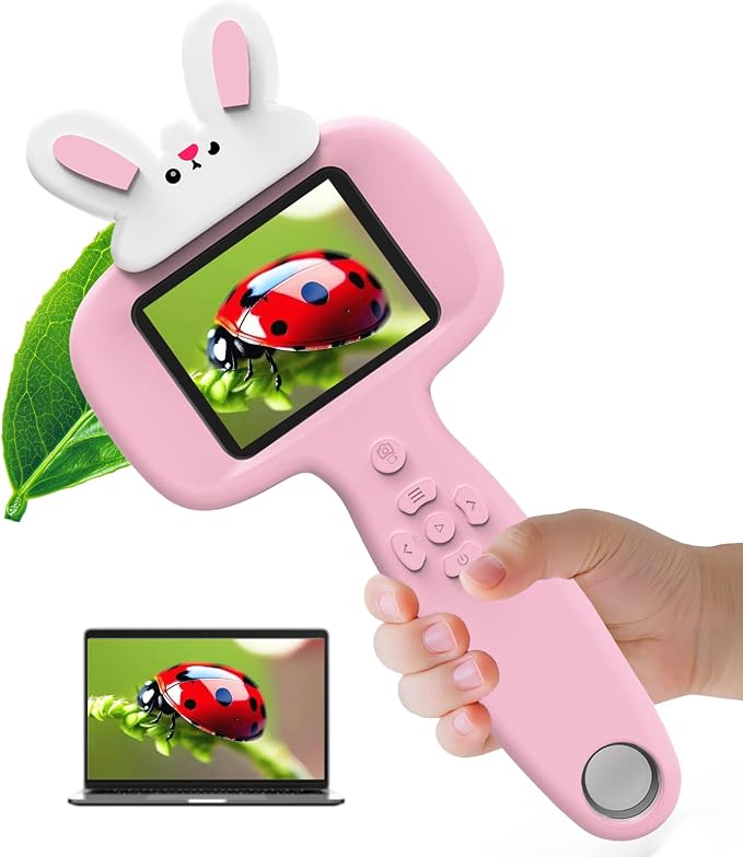 BLACKROOT Microscope for Kids, 2.4" Handheld Digital Pocket Microscope | STEM Educational Science Toys for Easter, Birthday Gifts for 5 6 7 8 9 10 11 12 Year Old Boys Girls, Pink