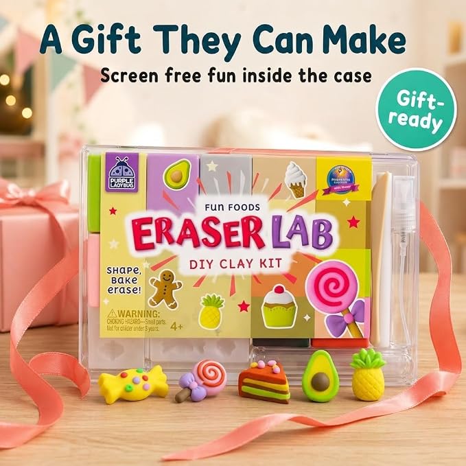 Eraser Lab DIY Clay Kit, Food-Themed, Kids Aged 4+ | 8 Clay Colors, Mold Tray & Shaping Tool, Creative Activity for Boys & Girls, Birthday Gifts