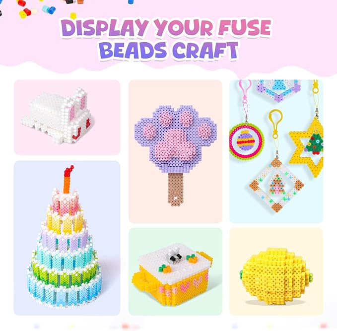 Meland Fuse Beads Kit, 5MM 11,000 Beads in 36 Colors, Crafts for Ages 5-12 | Includes 5mm beads, 5 pegboards, ironing paper and chain accessories for creative crafts, keychains and colorful designs