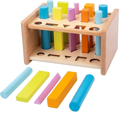 Adena Montessori 15-Piece Shape Sorting Sticks Toy, 1-3y | 15 gradient-colored pegs + pegbox. Builds color/shape recognition, fine motor & problem-solving. Montessori gift 1-3y.