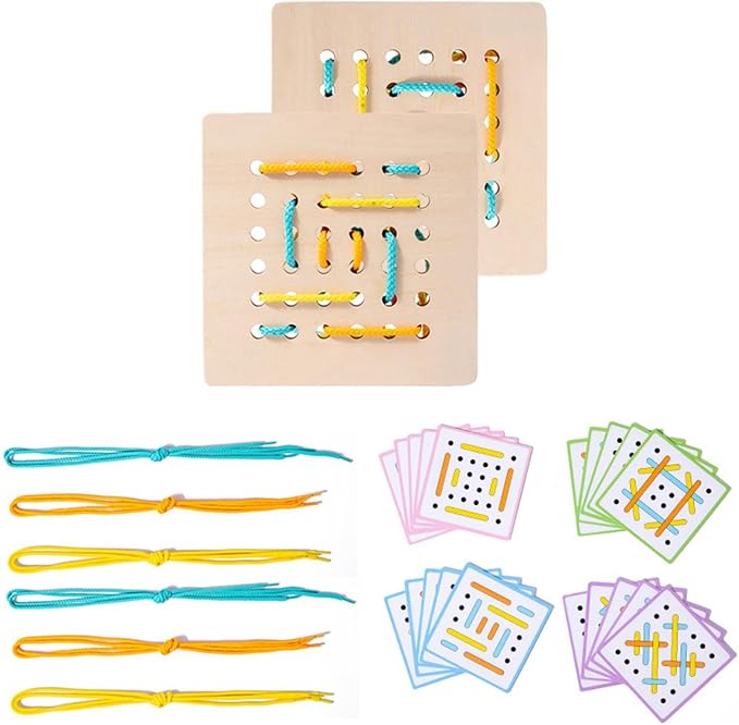 Wooden Threading Toy Kids Valentines Day Gifts Wooden Lacing Cards for