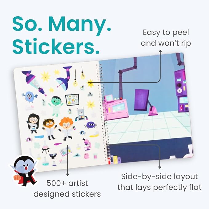 Halloween 500+ Kids Sticker Book by Cupkin Fun Toddler Holiday Activity Coloring and Sticker Book, Road Trip Essentials, 12 Coloring Pages 12 Side by Side Scenes for Ages 2–8 Years | Spiral-bound kids craft format with 12 scenes, 12 art pages, side-by-...