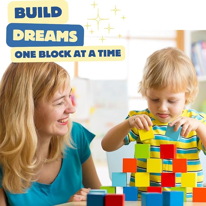 Pidoko Kids Building Blocks for Toddlers 1-3, 100 Pcs Wooden Blocks | Includes Storage Bucket and Shape Sorter Lid - Montessori Wood Block Gifts For Preschool Boys & Girls