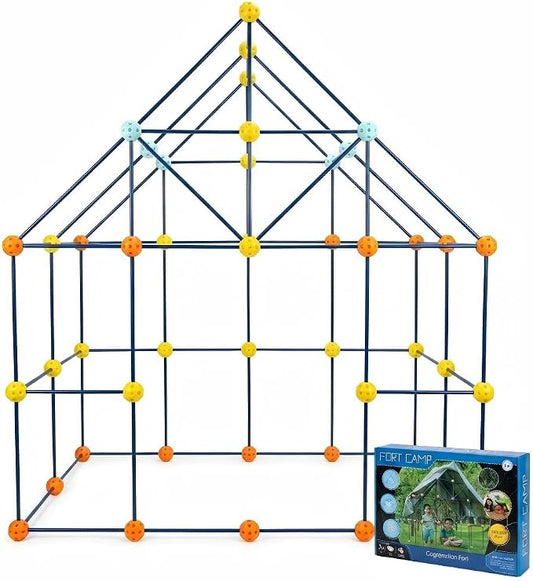 Fort Building Kit, 158 Pieces Construction STEM Toy Set, Indoor Outdoor Building Blocks with 55 Rods and 48 Balls, Kids DIY Play Fort Ages 3-12