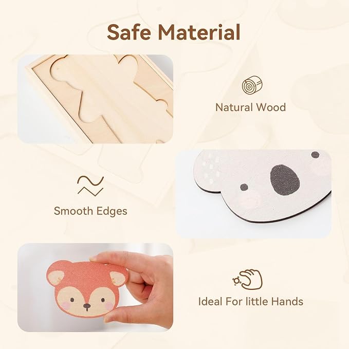 Wooden Animal Dress-Up Puzzle for Ages 3+, 21 Mix-and-Match Pieces with Storage Box, Montessori Matching Toy for Fine Motor Skills and Imaginative Play, Birthday