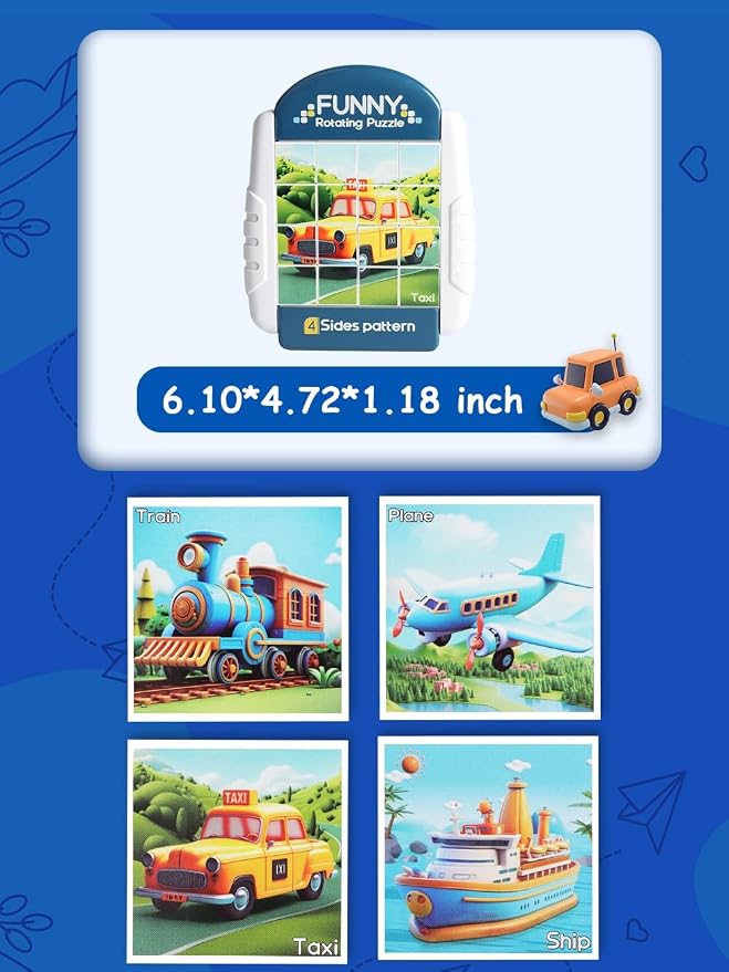 16-Piece Rotating Puzzles for Kids 4-6, Toddlers Puzzles 3+, Road Trip, Airplane Activities Game, Travel Toys - Brain Teaser, Fine Motor Skills, Birthday Gifts Boys & Girls