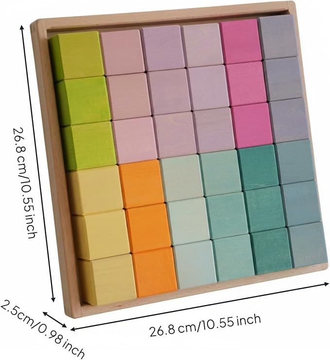 Children Building Blocks Wooden Mosaic Blocks Set Rainbow Blocks Toy Preschool Building Spatial Thinking Basswood Suitable for classrooms Home Play Preschool, Macaron