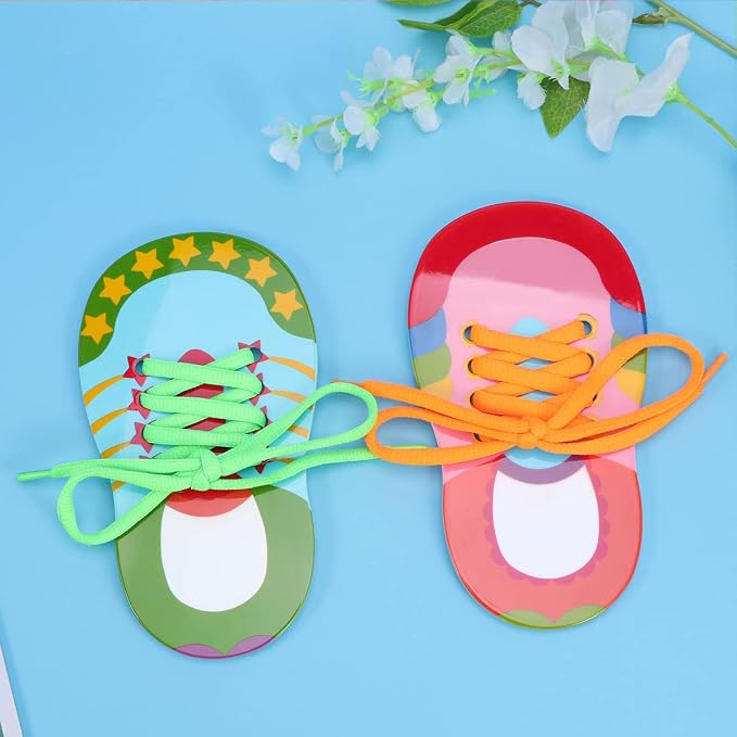 Toyvian Children Shoelace Threading Toy 2Pcs Toddler Lacing Shoes Educational Activity Early Learning Aid for Hand-Eye Coordination and Patience Development