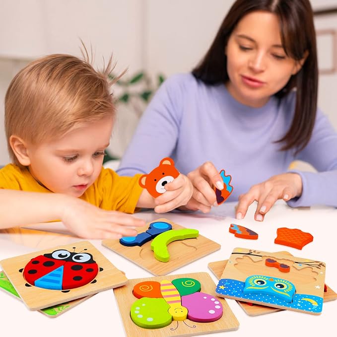 Wooden Toddler Puzzles Montessori Toys: Gifts for 1 2 3 Year Old Boys Girls | Animal Jigsaw Puzzles for Toddlers Ages 1-3 2-4 - Baby Kids Learning Educational Preschool Toys Christmas Birthday Gifts