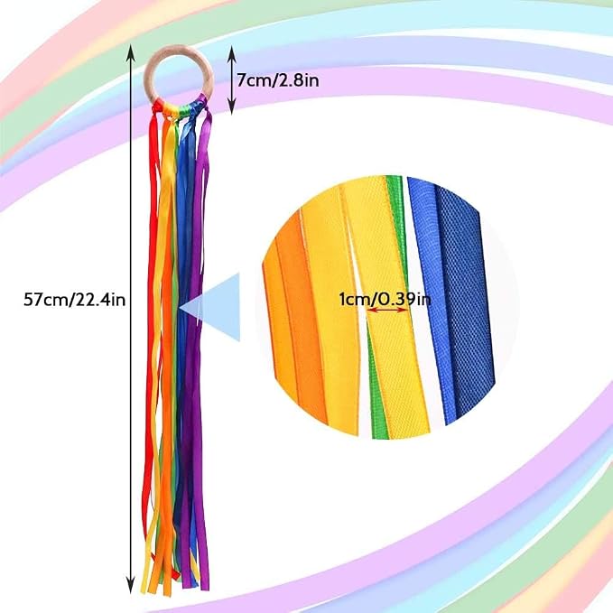 TANOFAR Montessori Toy | Hand Kite | Sensory Ribbon Toy | Waldorf Toy | Wooden Toys | Rainbow Hand Kite
