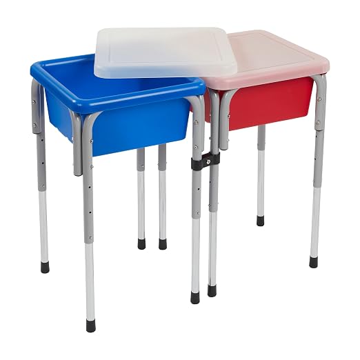 ECR4Kids 2-Station Sand and Water Adjustable Play Table, Sensory Bins, Blue/Red | Durable plastic/steel, GREENGUARD Gold Certified, 3-5 years, 80 lb capacity, adjustable legs, easy-lift lids, indoor/outdoor