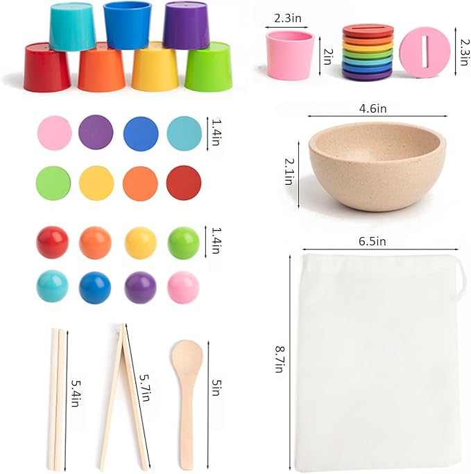 Ball in Cups Toddler Montesssori Toys, Rainbow Color Sorting Toy Coin Box Matching Game, Wooden Learning Color for Baby Toddler Fine Motor Developmental Sensory Toy