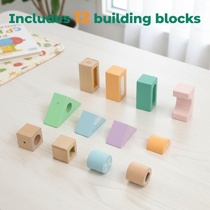 Fun with Sounds Wooden Discovery Blocks for Toddlers with Acoustic Sounds, Toddler Toys for Preschool Learning Activities (Green)