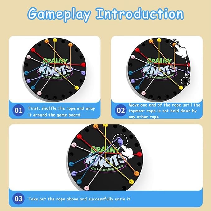 Rope Untangling Game, Brain Knots Game Strategy Thinking for All Ages | Elastic Rope Design, Plastic, Multi-color, Multi level Difficulty, practical portable storage bag, Fun Family Activity