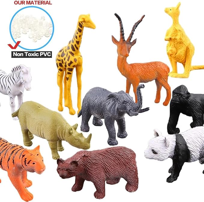 54 Piece Animal Figures for Kids, Safari Jungle Animal Figurines | Realistic animal figures for sensory bins, school learning, jungle party favors, cupcake toppers, classroom rewards