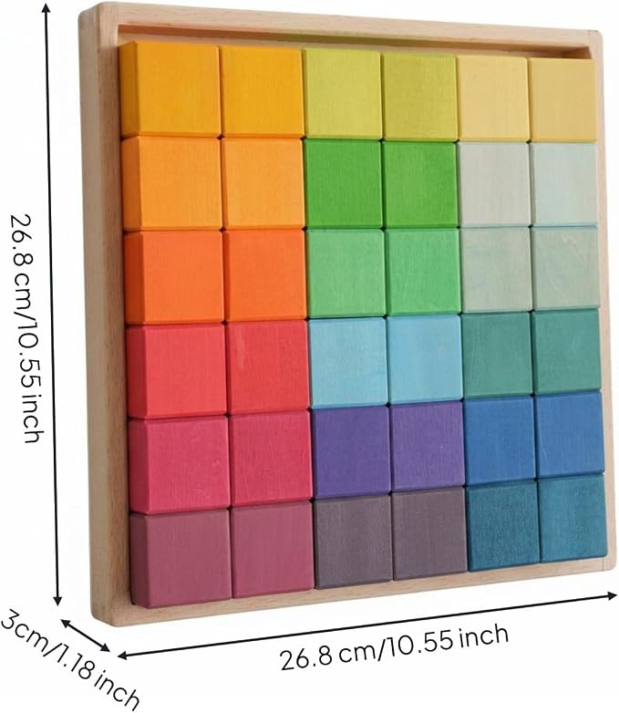 Children Building Blocks Wooden Mosaic Blocks Set Rainbow Blocks Toy Preschool Building Spatial Thinking Basswood Suitable for classrooms Home Play Preschool, Rainbow