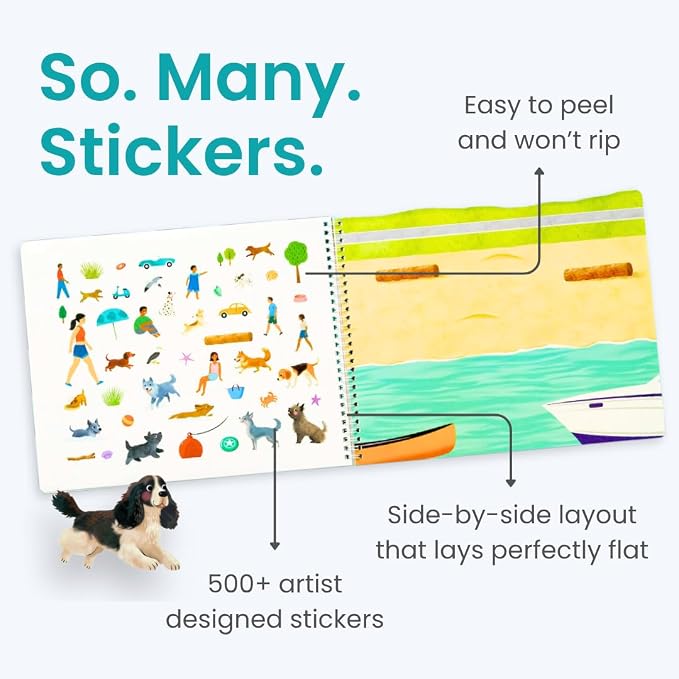 Cupkin Hello Dogs Coloring & Sticker Activity Book | 500+ Stickers | Spiral-bound kids craft format with 12 scenes, 12 art pages, side-by-side viewing, and an easy-peel design for ages 2–8